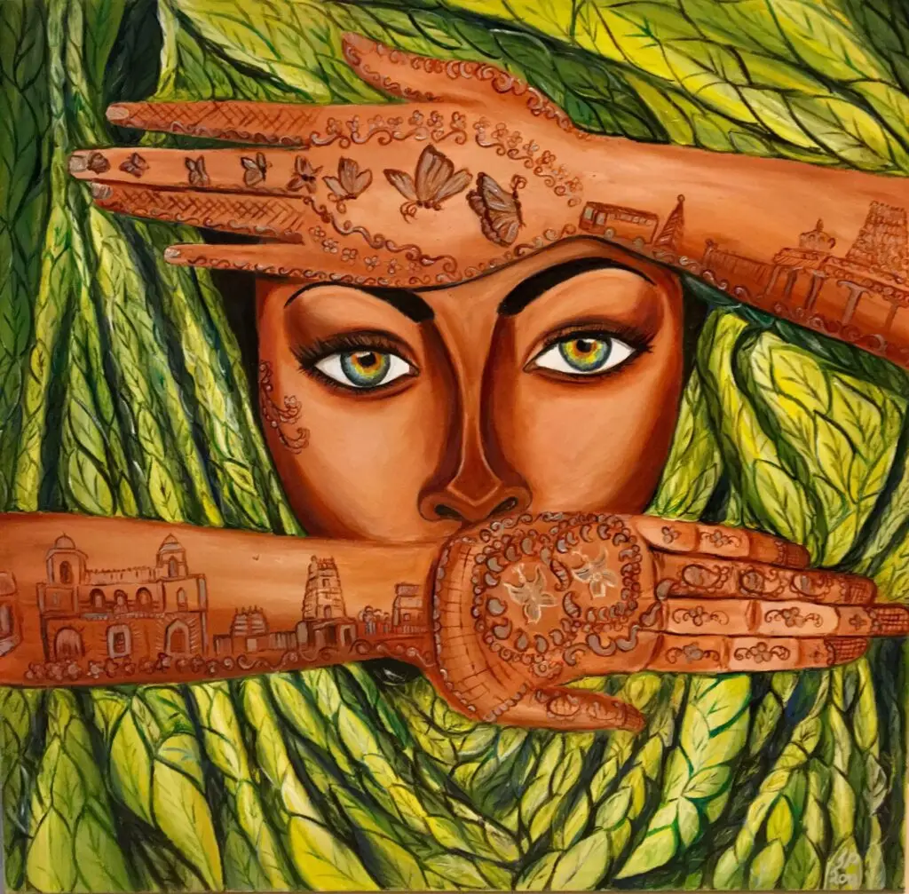 Contemporary Mermaid 4 – Large oil on canvas artwork by Gomathi (100 cm x 100 cm)